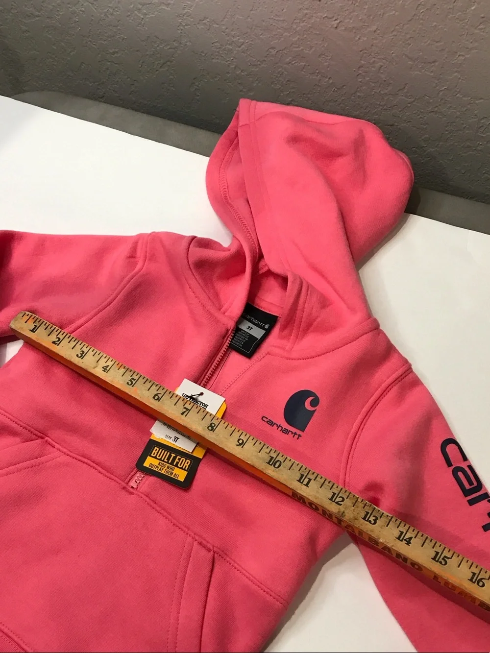 Carhartt Kids Pink Hooded Pullover Sweatshirt with Navy Logo